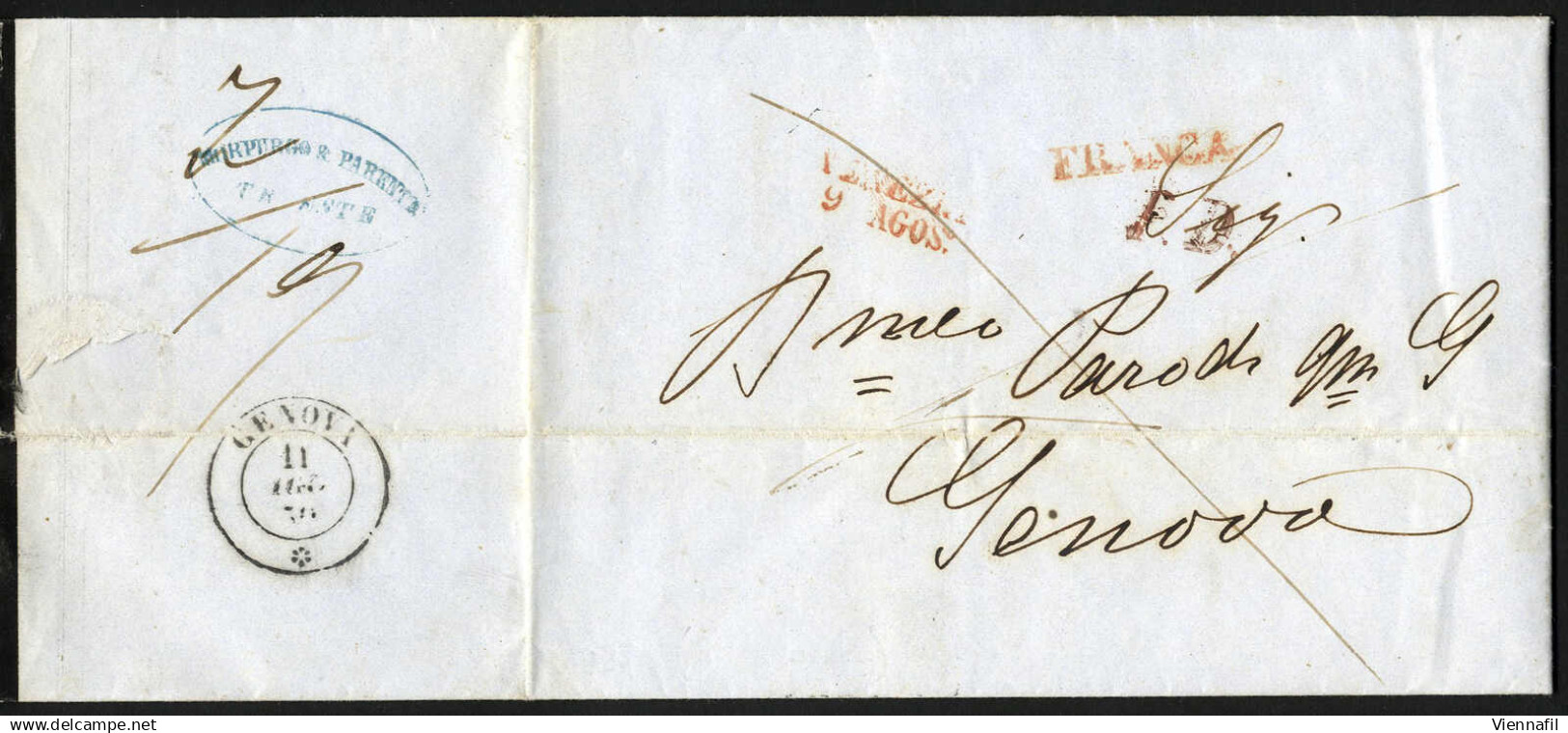 Cover 1840/1850, 5 Lettere, Quattro Da Milano Per Genova (una "VIA DI/VOGHERA" Del 1840) O Torino, Una Da Trieste E Vene - Lombardy-Venetia