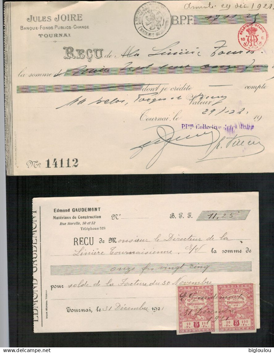 Lot De 11 Chèques Anciens - Anciens Mandats - Anciens Reçus - Région GAND - TOURNAI - Cheques & Traveler's Cheques