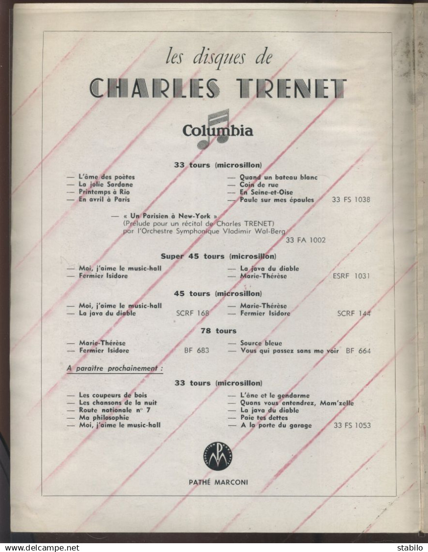 AUTOGRAPHE - CHARLES TRENET SUR UN PROGRAMME DE SON TOUR DE CHANT - FORMAT 21 X 27 CM - Altri & Non Classificati