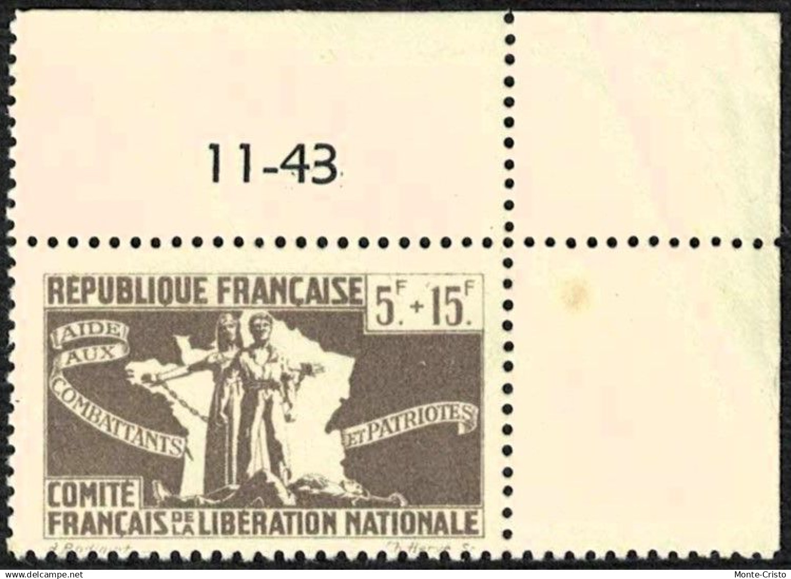 Colonies France Libre 1943 n°1 50c+4f50, n°2 1f50+8f50, n°3 3f+12f, n°4 5f+15f, n°5 9f+41f Coins datés Neuf*