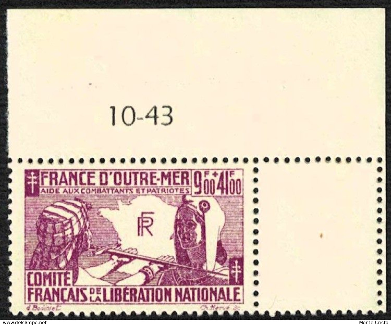Colonies France Libre 1943 n°1 50c+4f50, n°2 1f50+8f50, n°3 3f+12f, n°4 5f+15f, n°5 9f+41f Coins datés Neuf*
