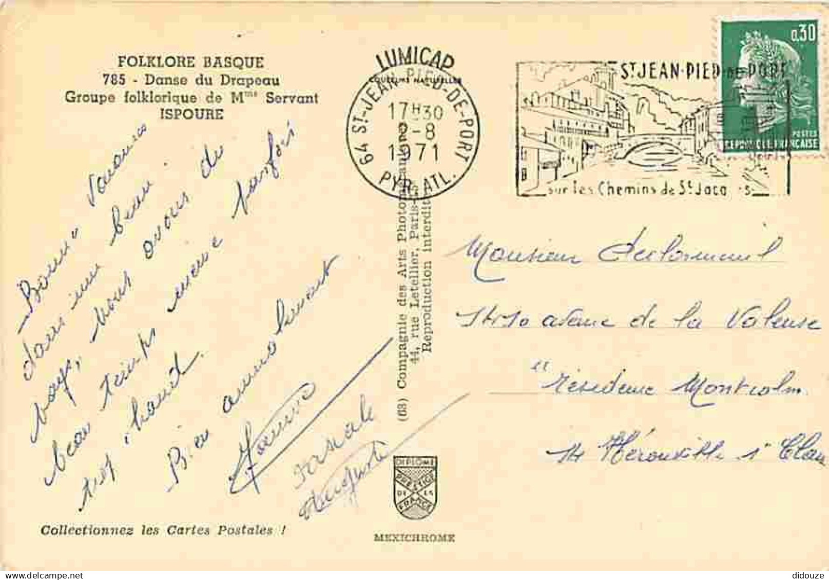 Folklore - Danses - Pays Basque - Ispoure - Groups Folklorique De Mme Servant - Flamme Postale - Voir Scans Recto Verso - Dans