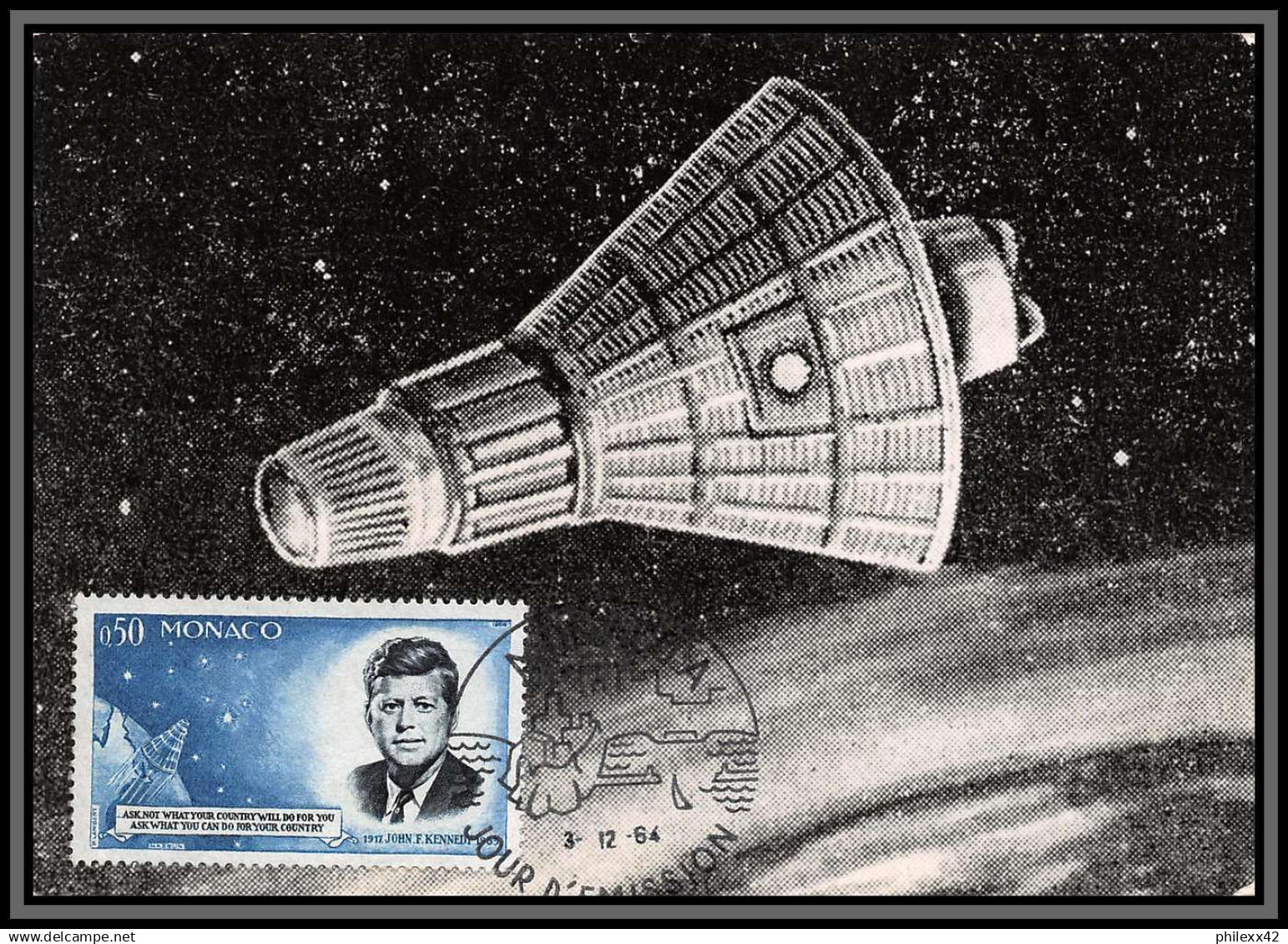57181 N°658 Kennedy Capsule Mercury Fdc 3/12/1964 Monaco Carte Maximum (card) Collection Lemaire RRR - Cartes-Maximum (CM)