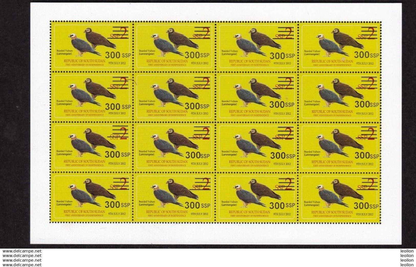 SOUTH SUDAN Surcharged Overprints FULL SHEETS On 2 SSP Birds Of The 2nd Set SOUDAN Du Sud Südsudan - Sud-Soudan