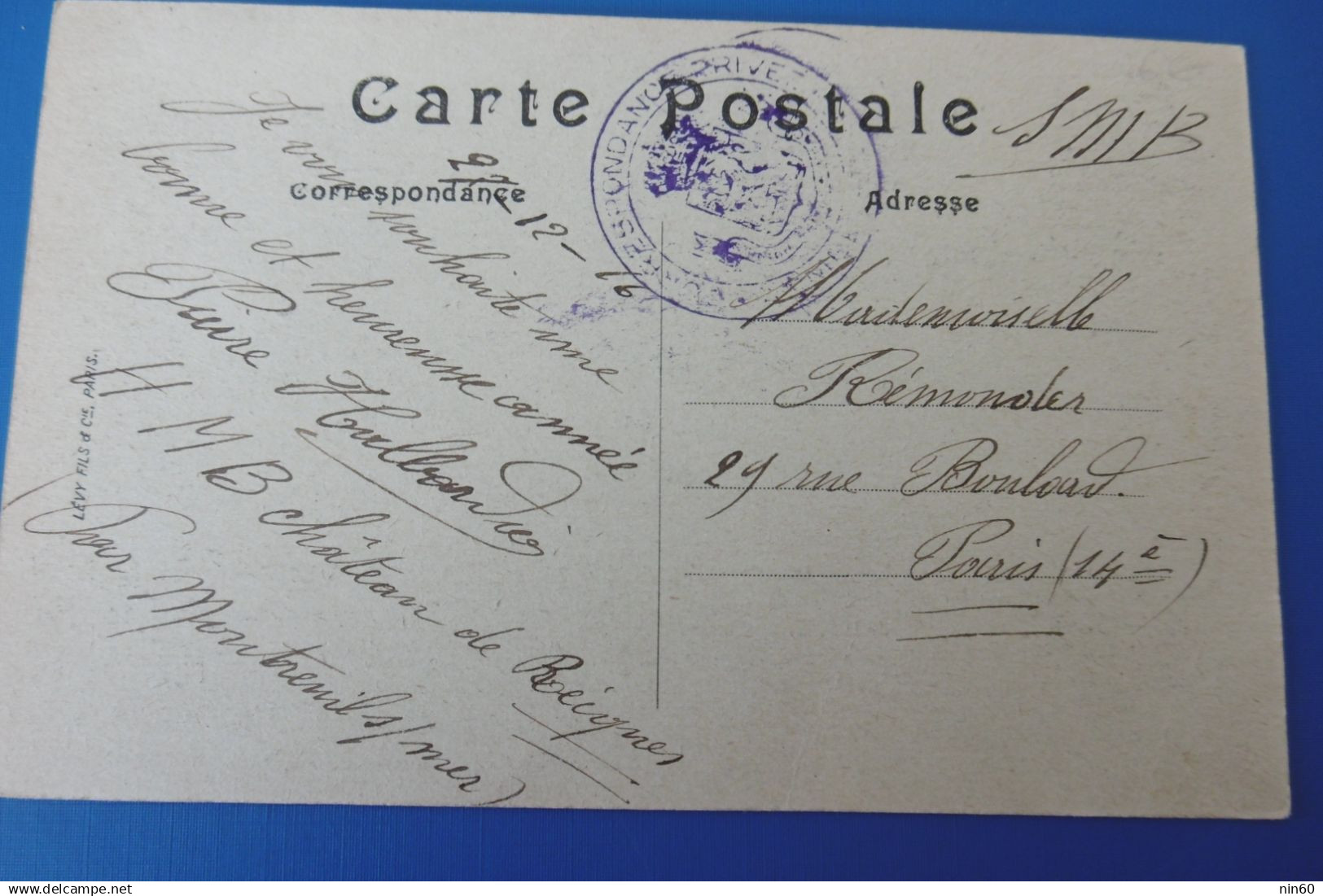 HOPITAL MILITAIRE BELGE Chateau De Recques Montreuil-sur-Mer. Cachet Correspondance Privé 27-12-1916 - Armée Belge