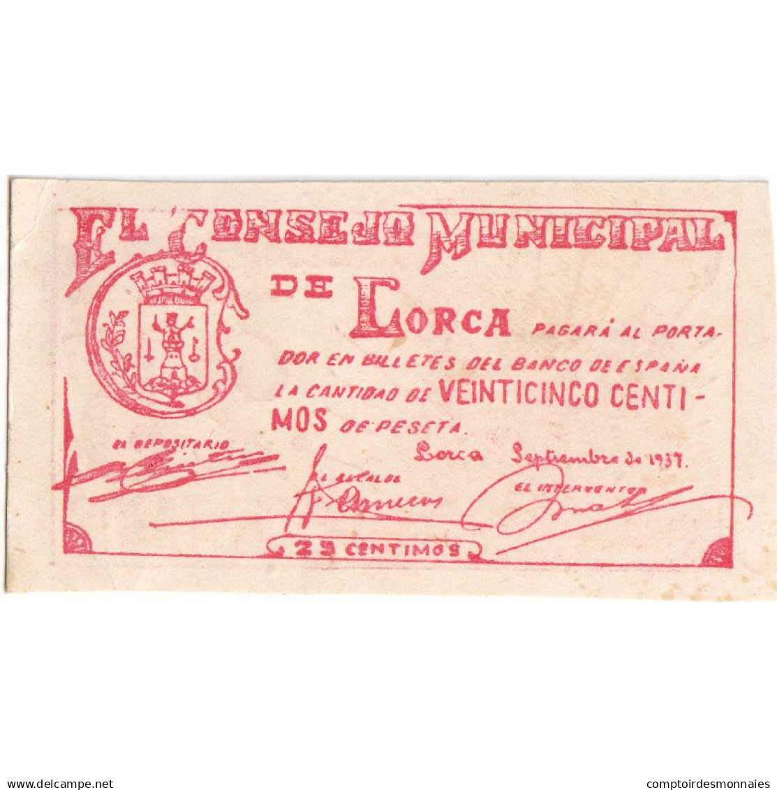 Espagne, 25 Centimes, LORCA, SPL - Monetary /of Necessity