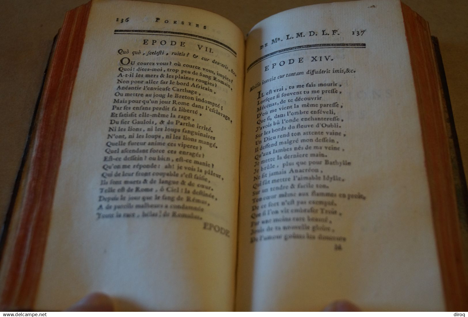 Poésies de Mr. le Marquis De La Farre 1755, complet 284 pages, 14,5 Cm. sur 8 Cm. pour collection,RARE