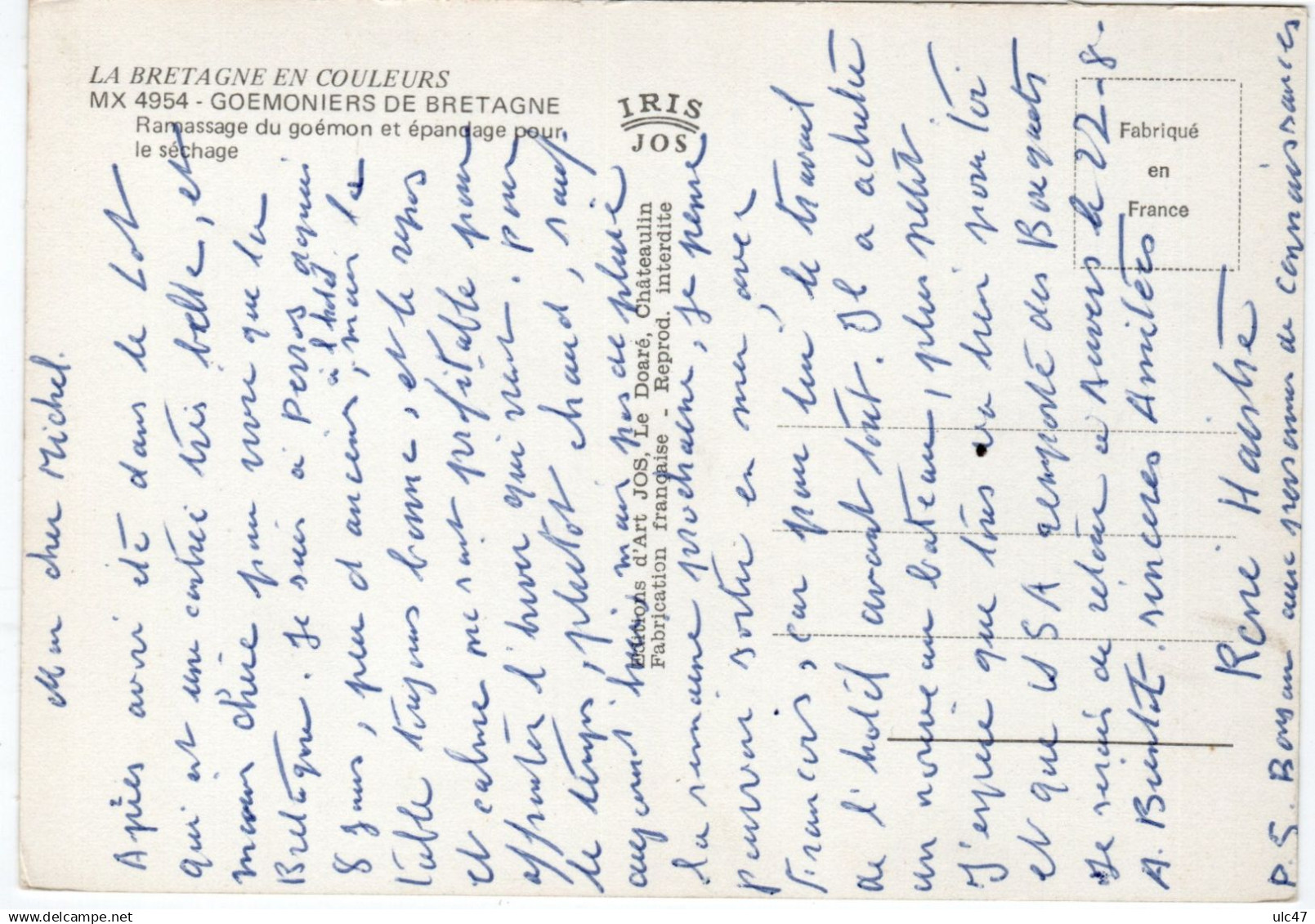 - Goémoniers De Bretagne - Ramassage Du Goémon Et épandage Pour Le Séchage. - Scan Verso - - Kunsthandwerk