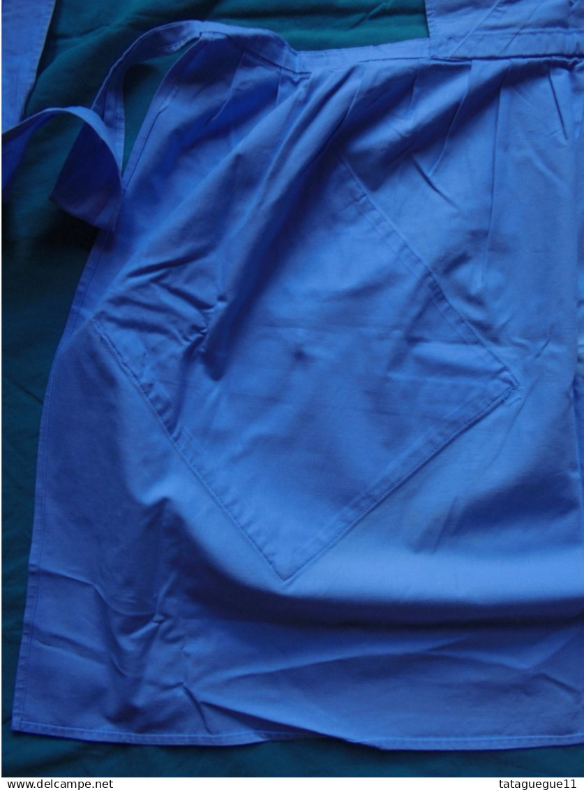Ancien - Tablier en coton bleu Fait main Années 40/50