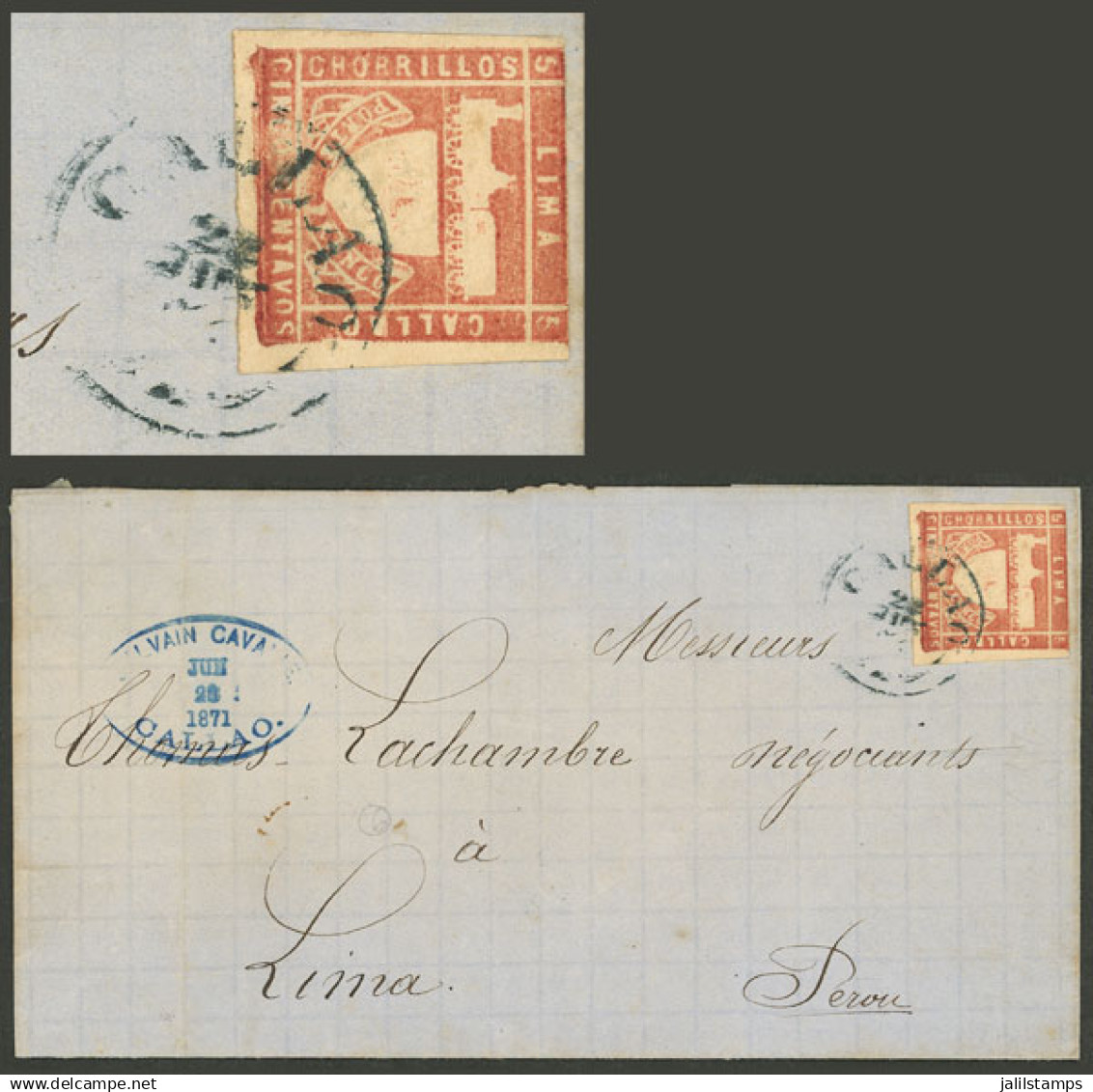 PERU: Yvert 14 (Sc.19), 1870 Train, Franking A Folded Cover Sent From Callao To Lima On 29/JUN/1871, With Datestamp Of C - Pérou