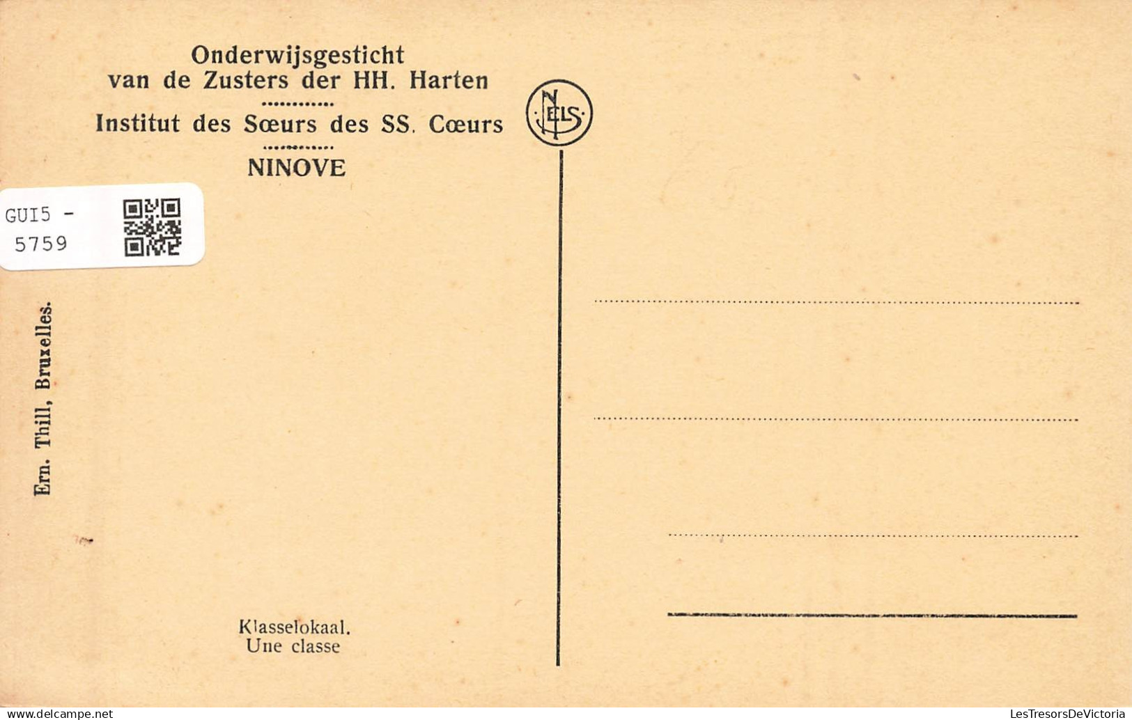BELGIQUE - Ninove - Institut Des Sœurs - SS Cœurs - Ern Thill - Classe - Nels - Table Et Banc - Carte Postale Ancienne - Ninove