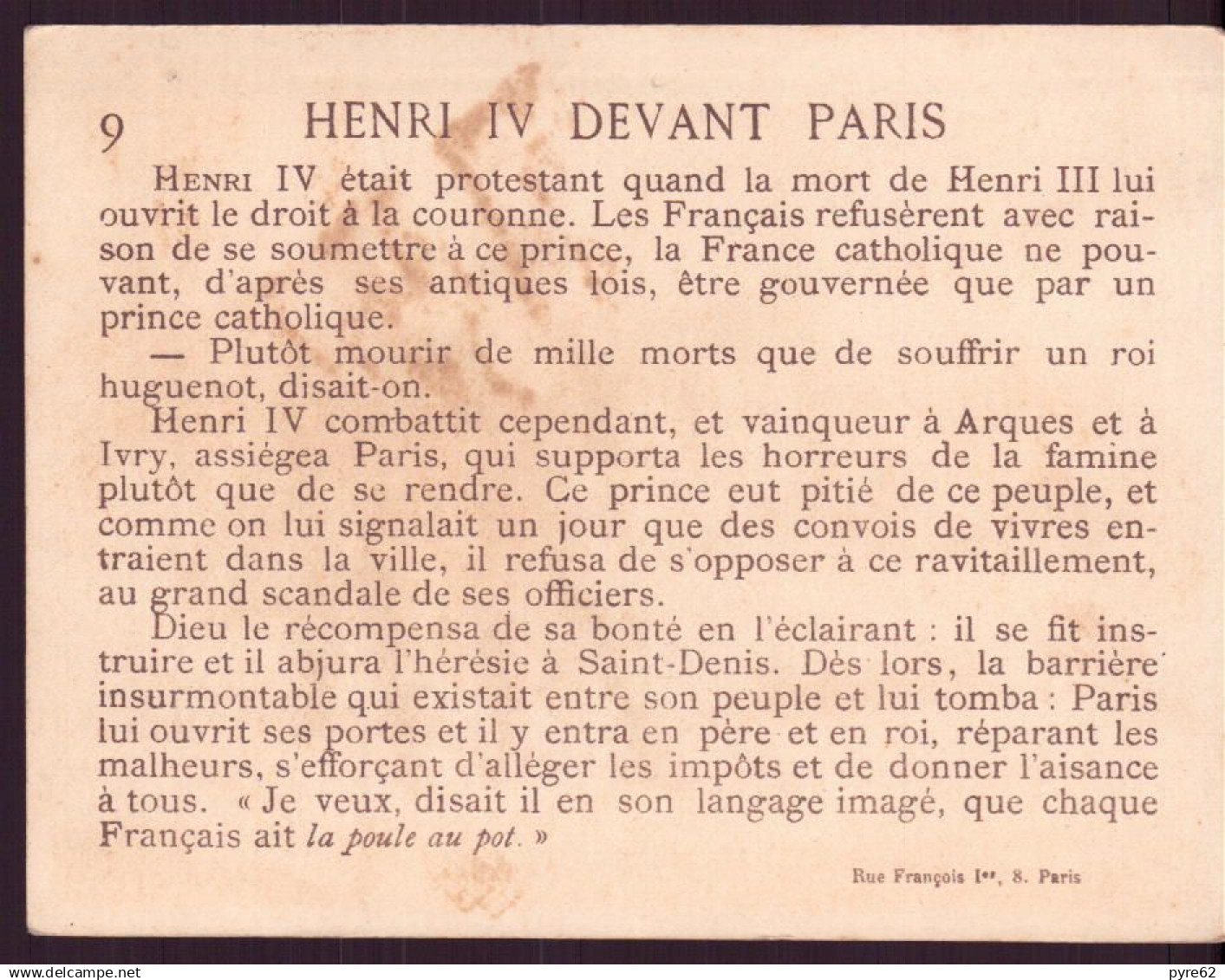 Chromo " Henri IV Devant Paris " - Otros & Sin Clasificación
