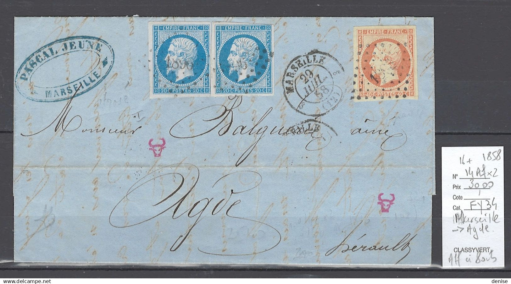 France -Lot De 14 Lettres - Napoléon Empire Non Dentelé  - DEPART : 10 % DE LA VALEUR - 1849-1876: Période Classique