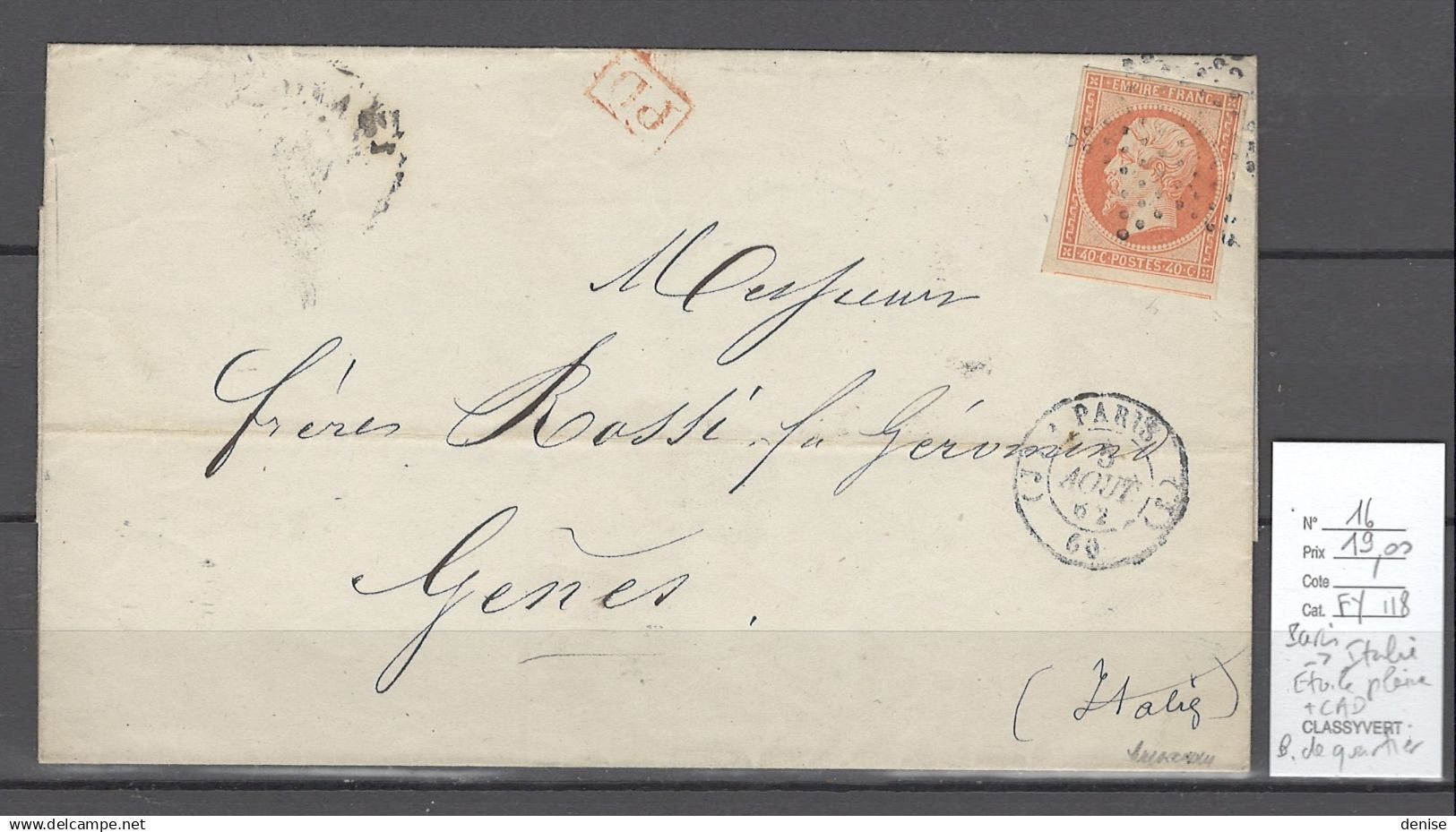 France -Lot de 14 lettres - Napoléon Empire non dentelé  - DEPART : 10 % DE LA VALEUR