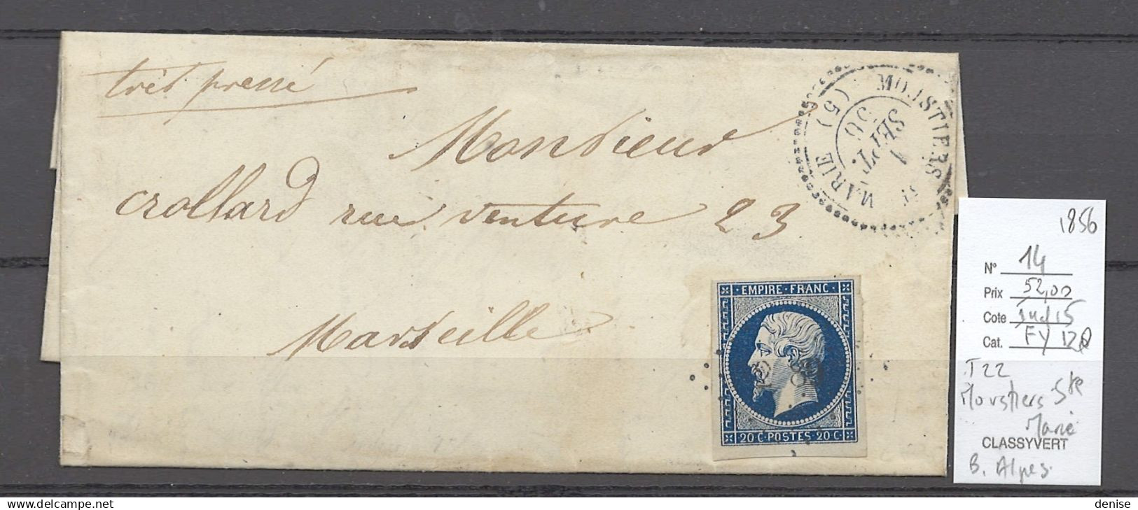 France -Lot de 14 lettres - Napoléon Empire non dentelé  - DEPART : 10 % DE LA VALEUR