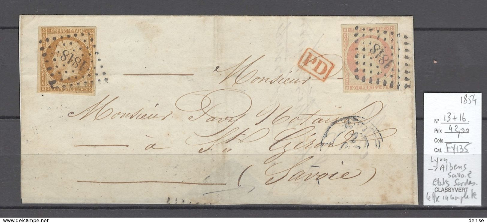 France -Lot de 14 lettres - Napoléon Empire non dentelé  - DEPART : 10 % DE LA VALEUR