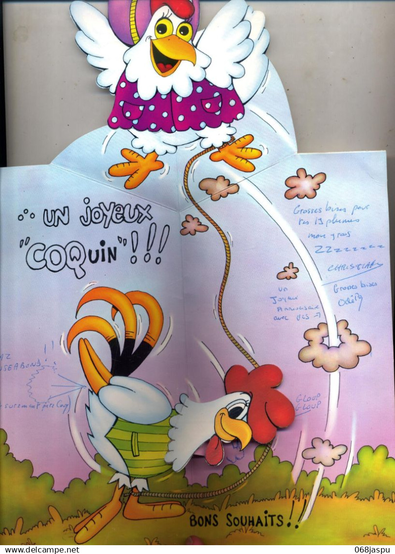 Carte Anniversaire Deplié En Volume Theme Coq - Geburtstag