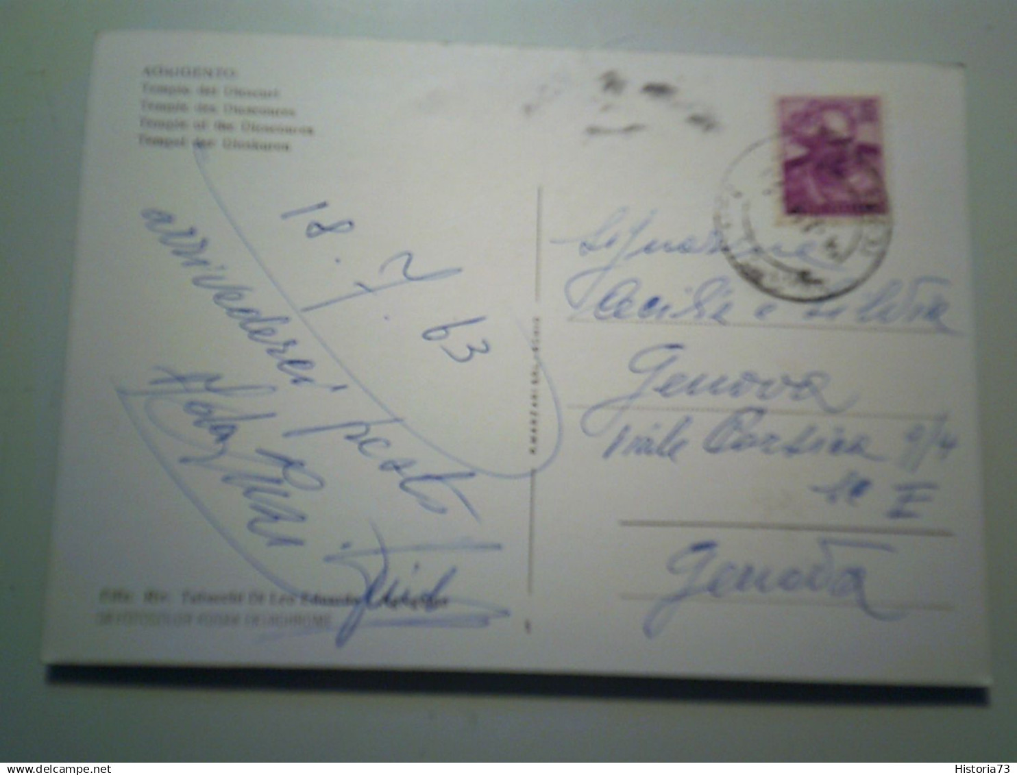 Cartolina Viaggiata "AGRIGENTO Tempio Dei Dioscuri" 1963 - Agrigento