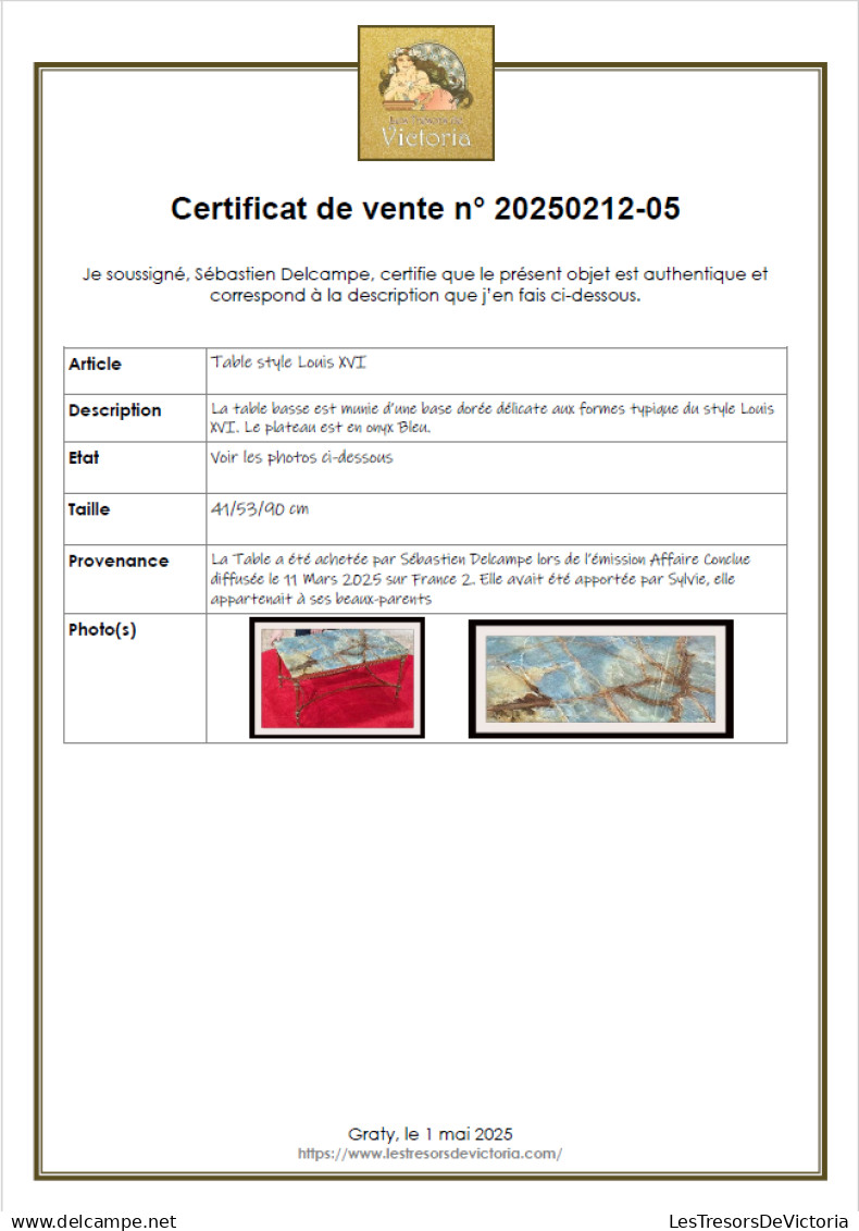 Jolie Table Style Louis XVI - Onyx - Dorure - Table Basse - #AffairesConclues - Tables & Guéridons