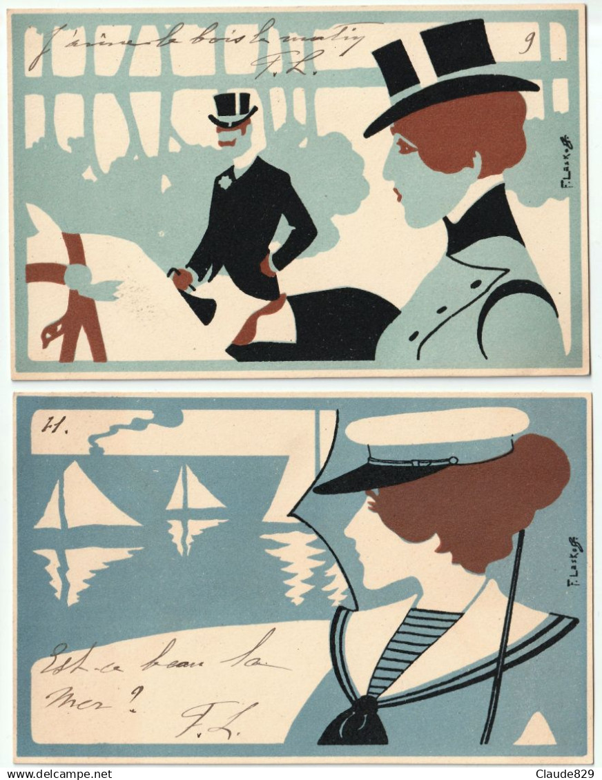 LES MOIS,  Franz LASKOFF Ricordi Art Nouveau Rare série complète des 12 cartes monogrammées à l'encre par l'artiste