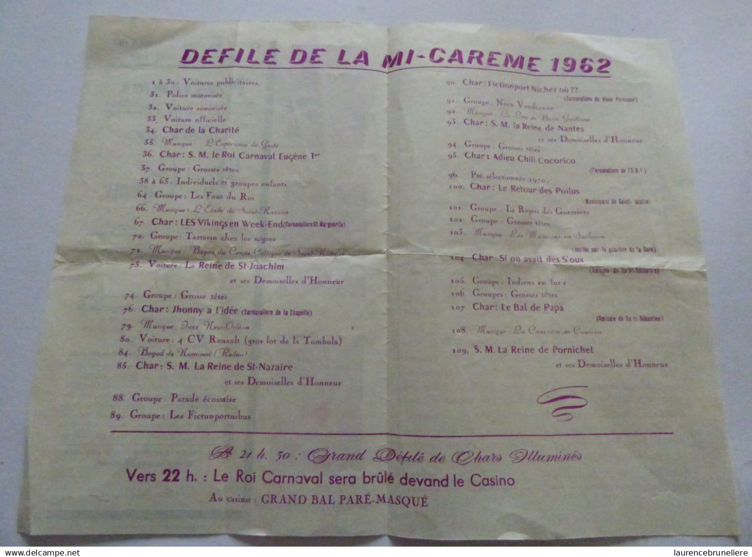 44 - PORNICHET - FETE DE LA MI-CAREME - 1962 - PROGRAMME - Programmes