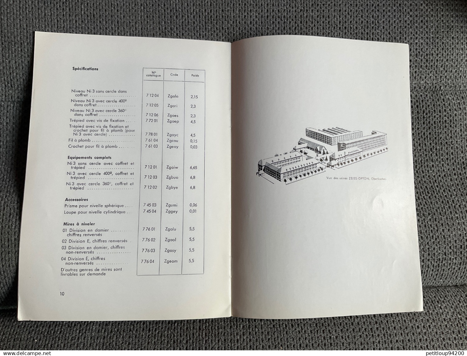 Catalogue INSTRUMENT DE MESURE Optique  ZEISS OPTION NI 3 Carl ZEISS  Allemagne ANNÉES 1930