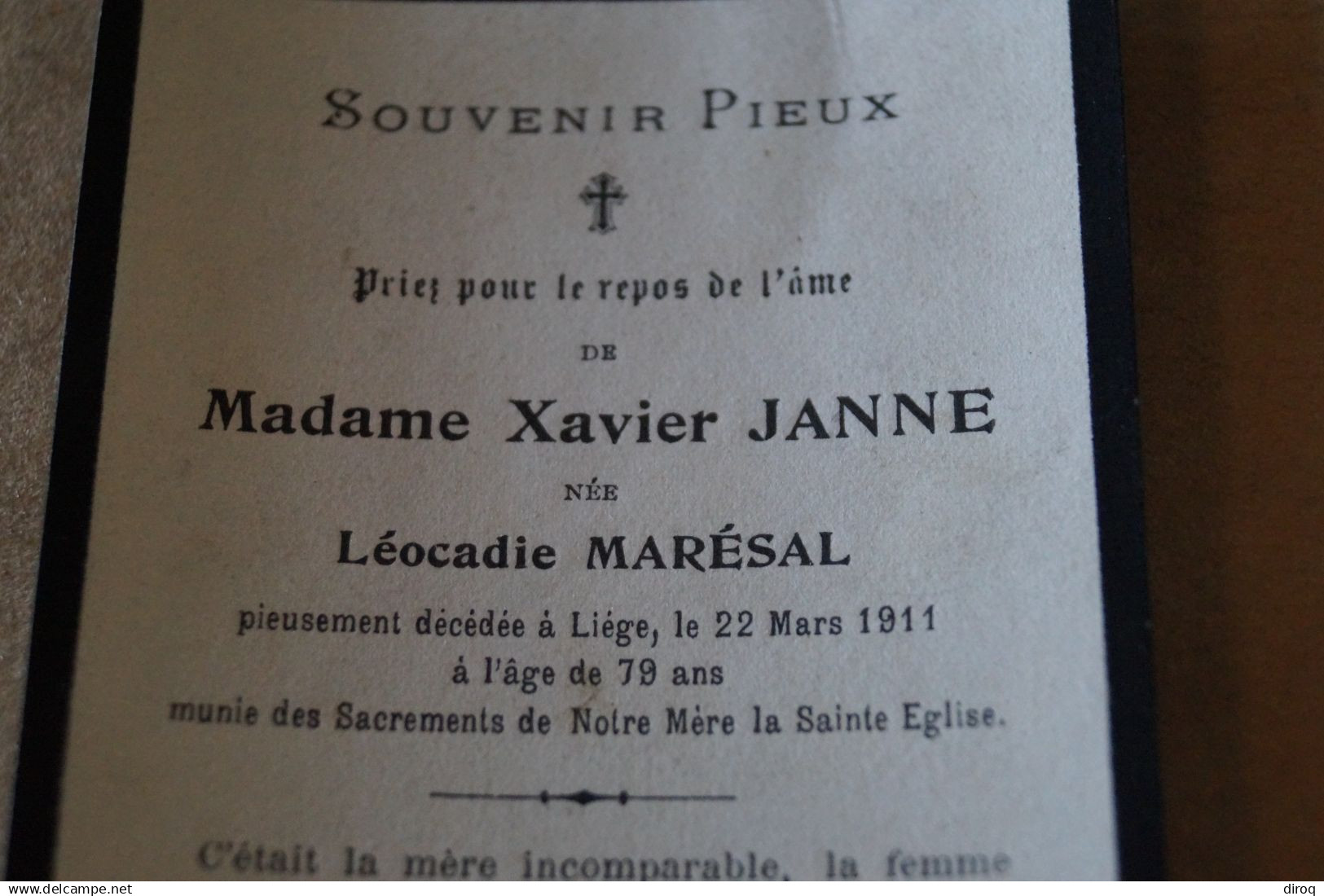 Liège,Mme Xavier Janne Née Marésal Léocadie,décédée à Liège 1911 à L'àge De 79 Ans. - Todesanzeige