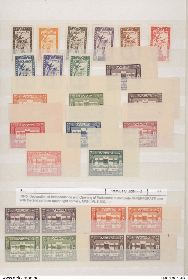 Jordan: 1941/1953, Specialised Assortment Incl. Imperforate Sets, Plate Blocks, - Jordan