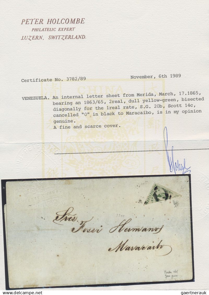 Venezuela: 1863/1864, Eagle 2r. Green, Diagonally Bisected (cut Into In Upper Ri - Venezuela