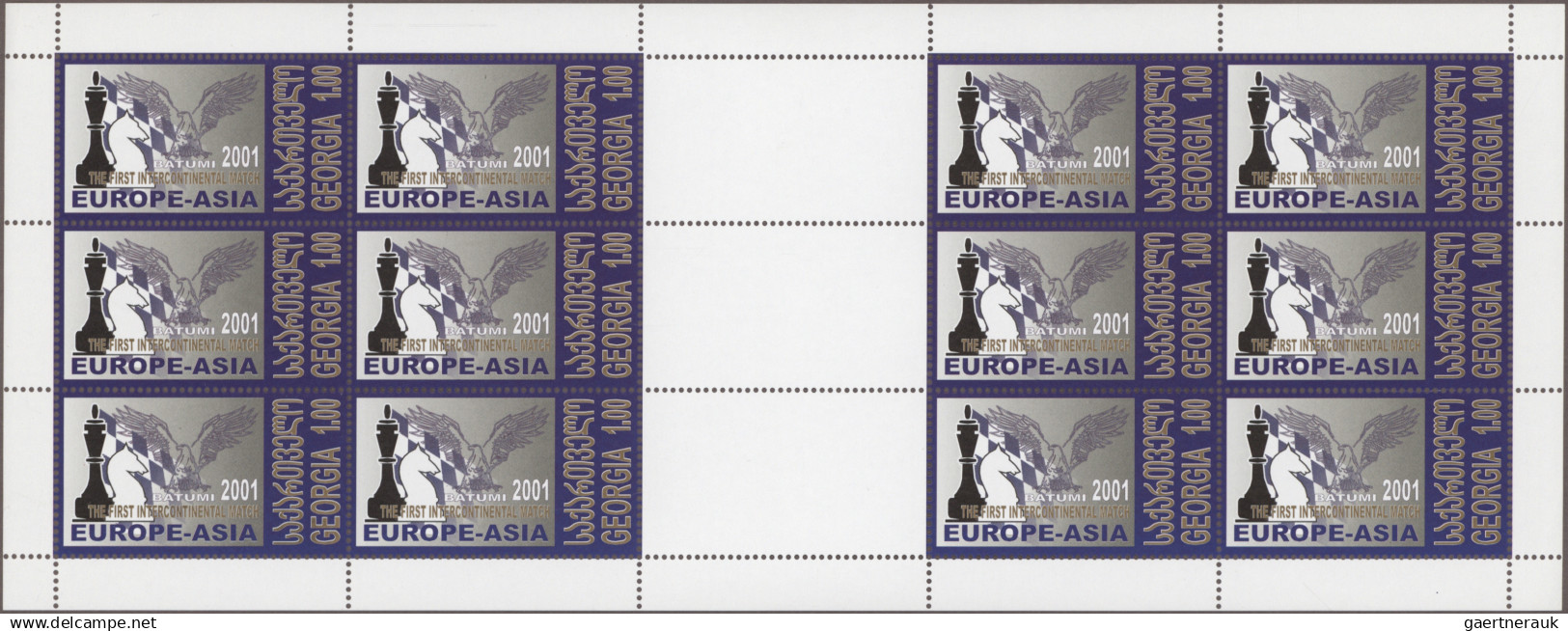 Thematics: Chess: 2001 Georgia: 'Chess' 1l. Two Miniature Sheet Of 12 (two Panes - Scacchi