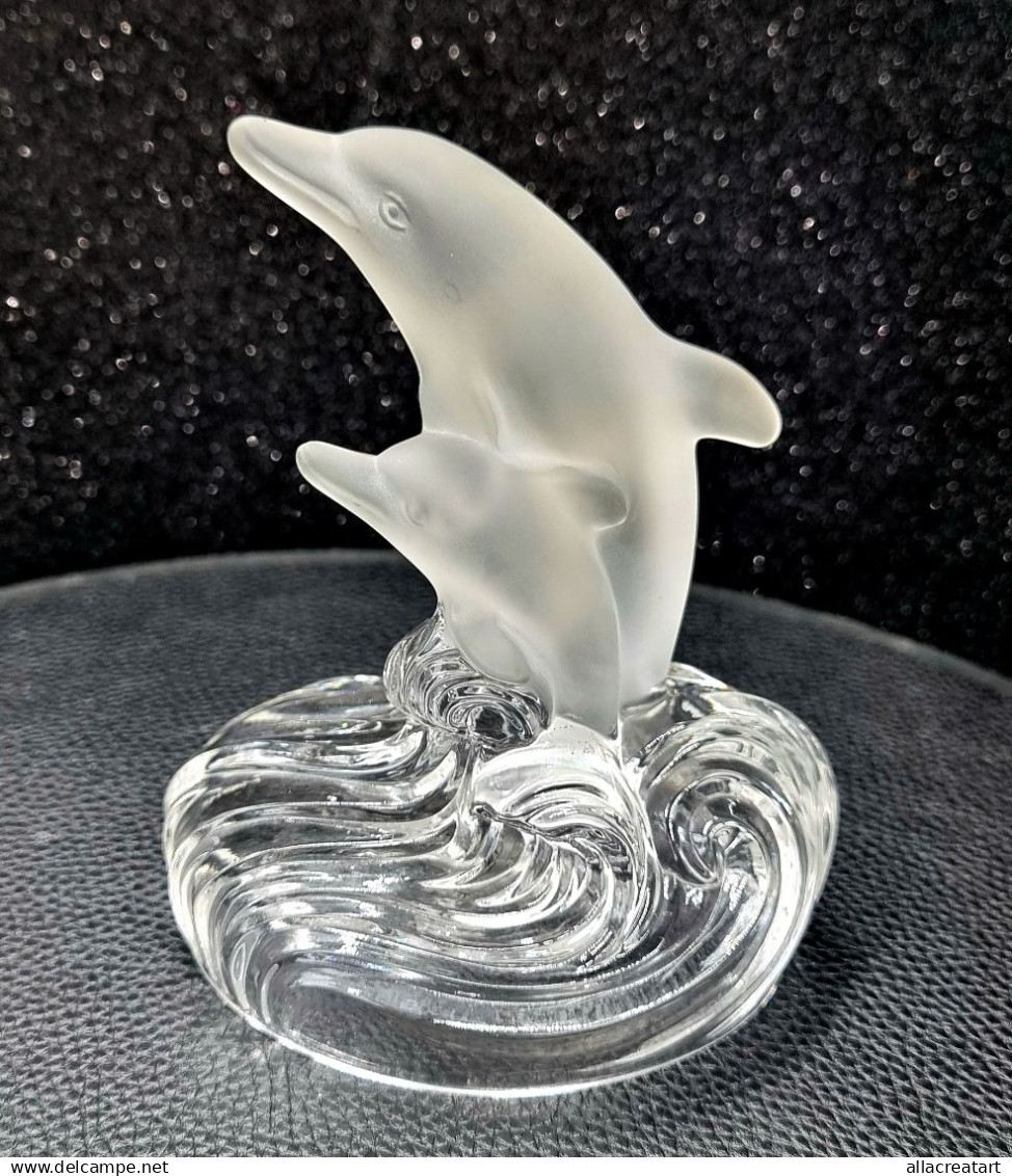 Figurina In Vetro Vintage "Delfini Sull'onda",statuete In Miniature Fatta A Mano, Italia MURANO - Andere & Zonder Classificatie
