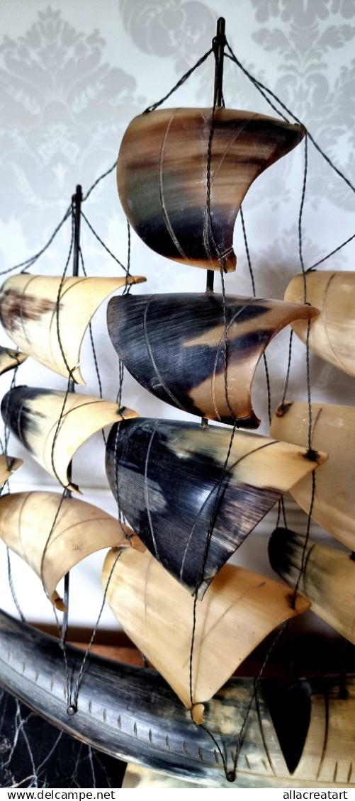 Vintage Rare Collectible Sailboat Made of Deer Horn with Backlight, 45 sm x 49 sm