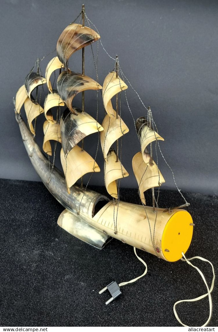 Vintage Rare Collectible Sailboat Made of Deer Horn with Backlight, 45 sm x 49 sm