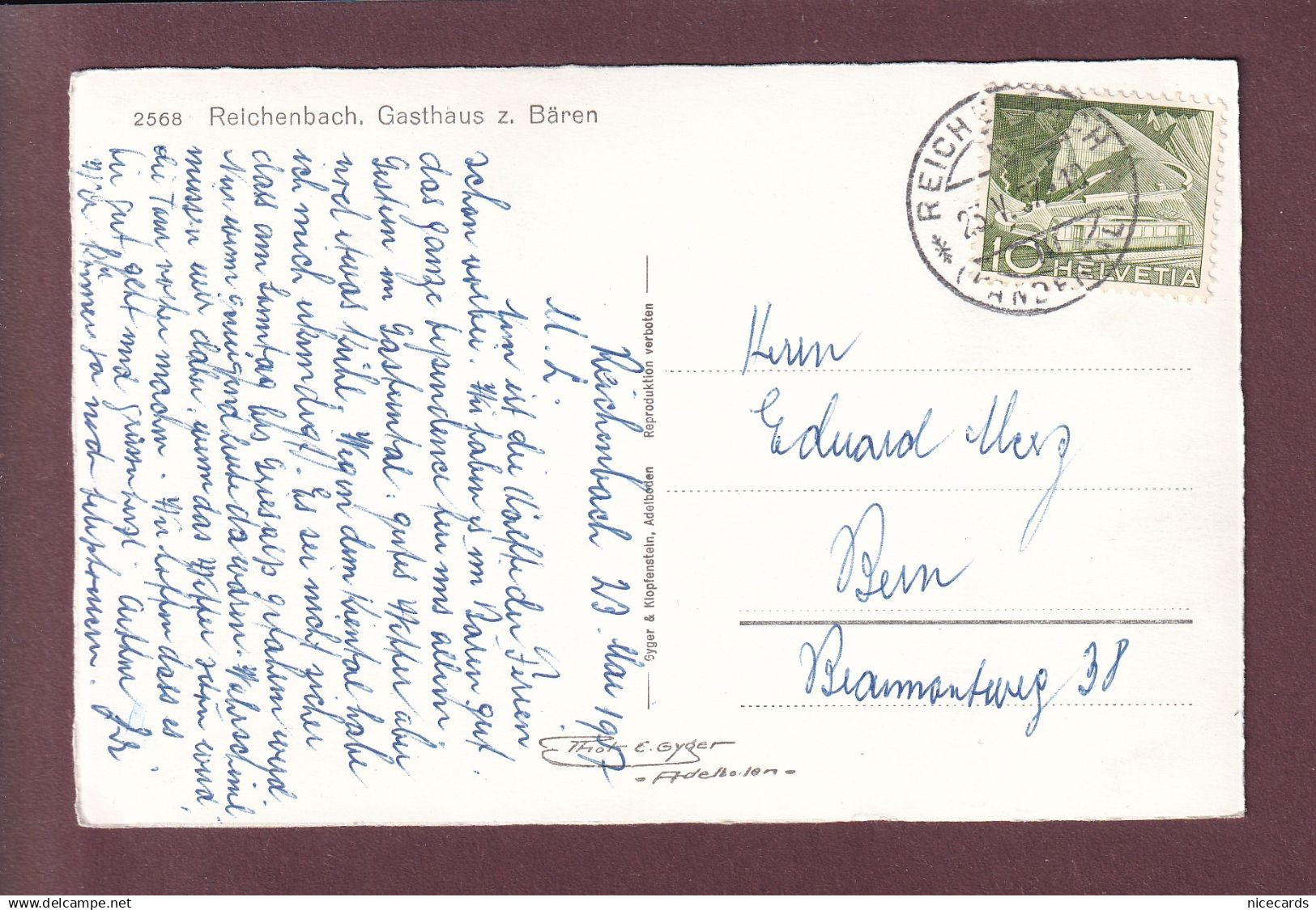 REICHENBACH - Gasthaus Zum Bären - 1957 - Reichenbach Im Kandertal