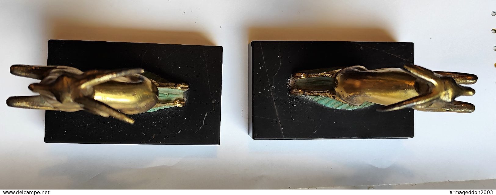 ANCIEN  Paire de serre-livres Art déco SCULPTURE  Gazelles REGULE DOUBLE PATINE