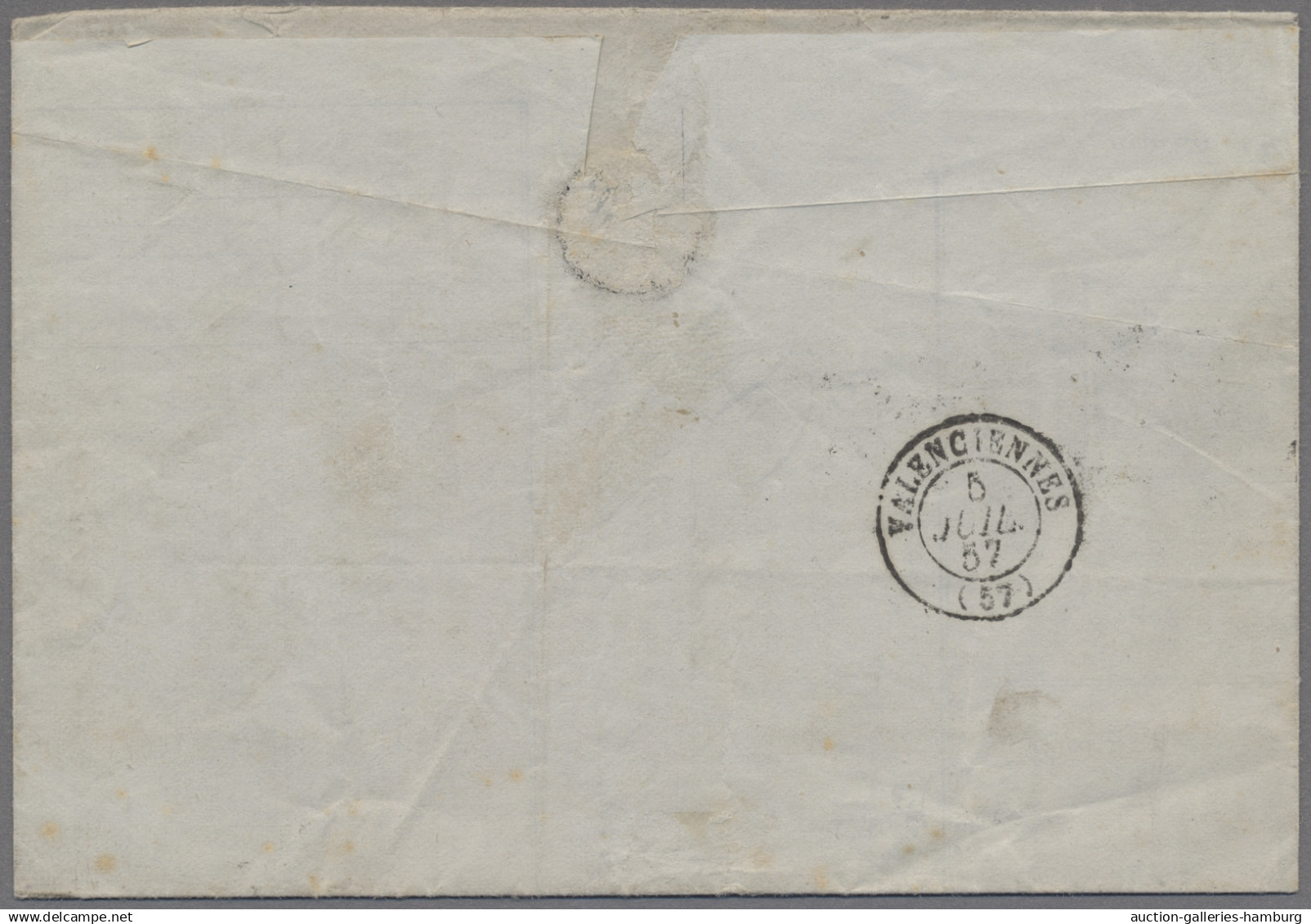 France: 1857, Napoleon Empire Geschnitten, 5 C. Dunkelgrün (zwei Unterschiedlich - Briefe U. Dokumente
