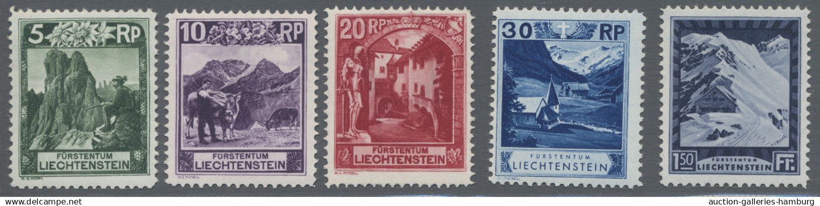 Liechtenstein: 1930, Freimarken In Zähnung 11 ½, Acht Werte 5 Rp. - 2 Franken, L - Neufs