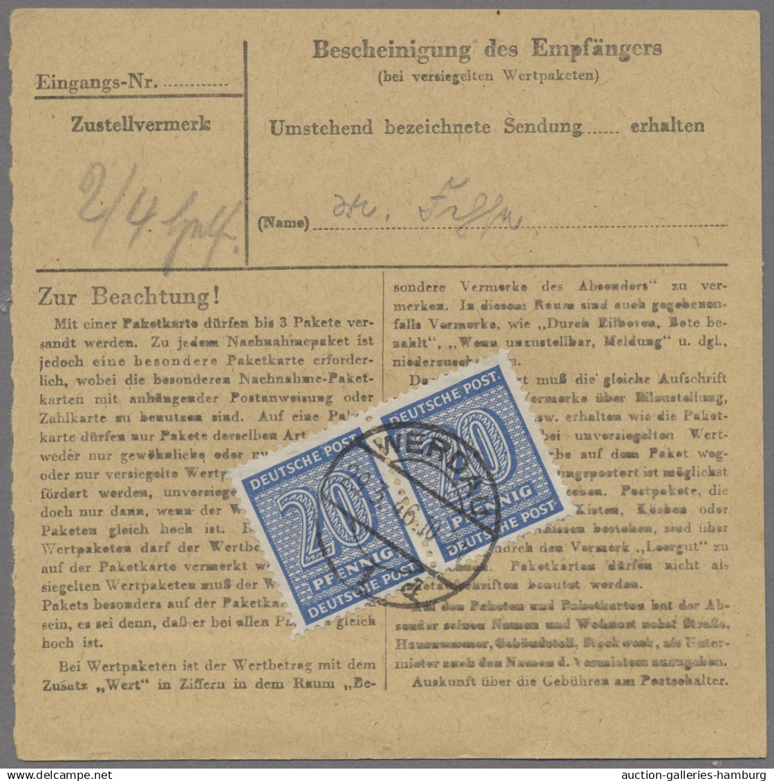 Sowjetische Zone - West-Sachsen: 1946, Ziffern, 20 Rpf. Lebhaftblau, Steigendes - Otros & Sin Clasificación