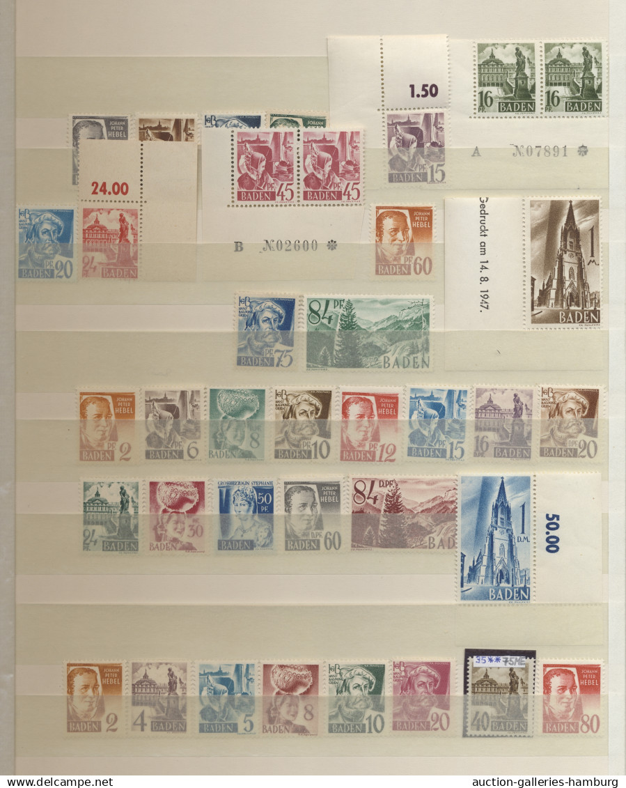 Französische Zone: 1945-1949, doppelt bzw. einmal postfrisch oder ungebraucht un