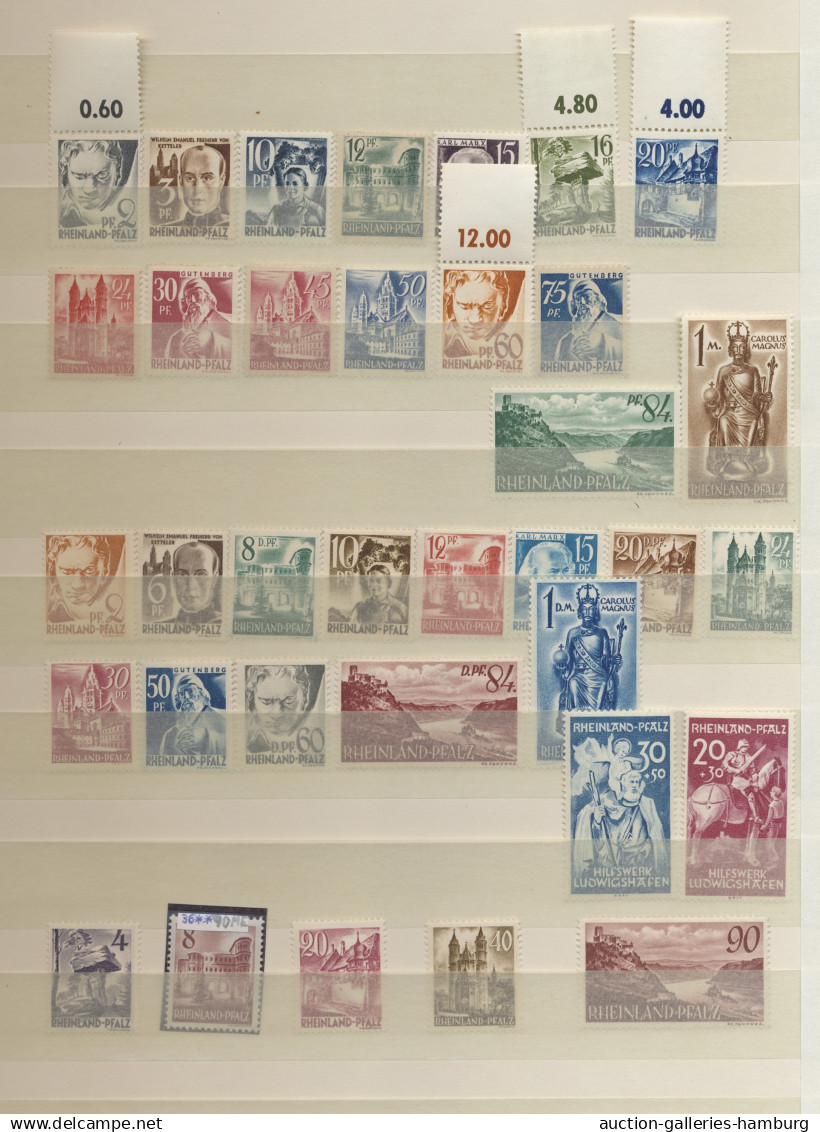 Französische Zone: 1945-1949, doppelt bzw. einmal postfrisch oder ungebraucht un