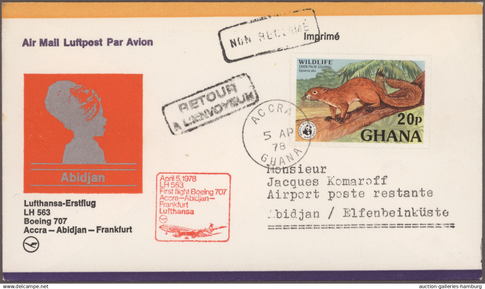 Airmail - Overseas: 1963/1988, balance of ca. 120 FIRST FLIGHT covers/cards, all