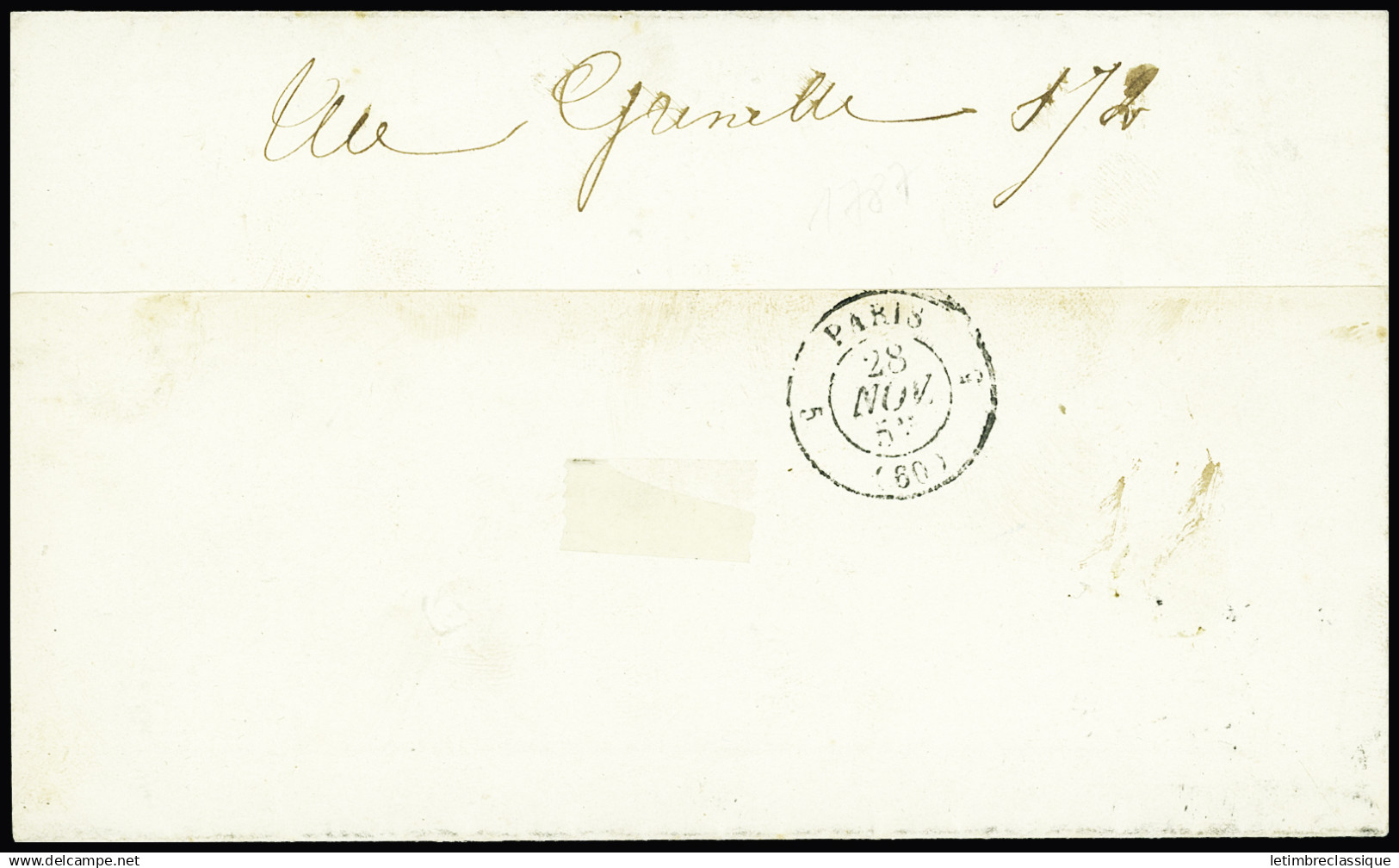Lettre N°12b 5c Vert Foncé Sur Lettre De Paris à Paris, Obl. Etoile Plus CàD Paris E 5e Distribution Du 28 Nov. 1857, TT - 1853-1860 Napoleon III