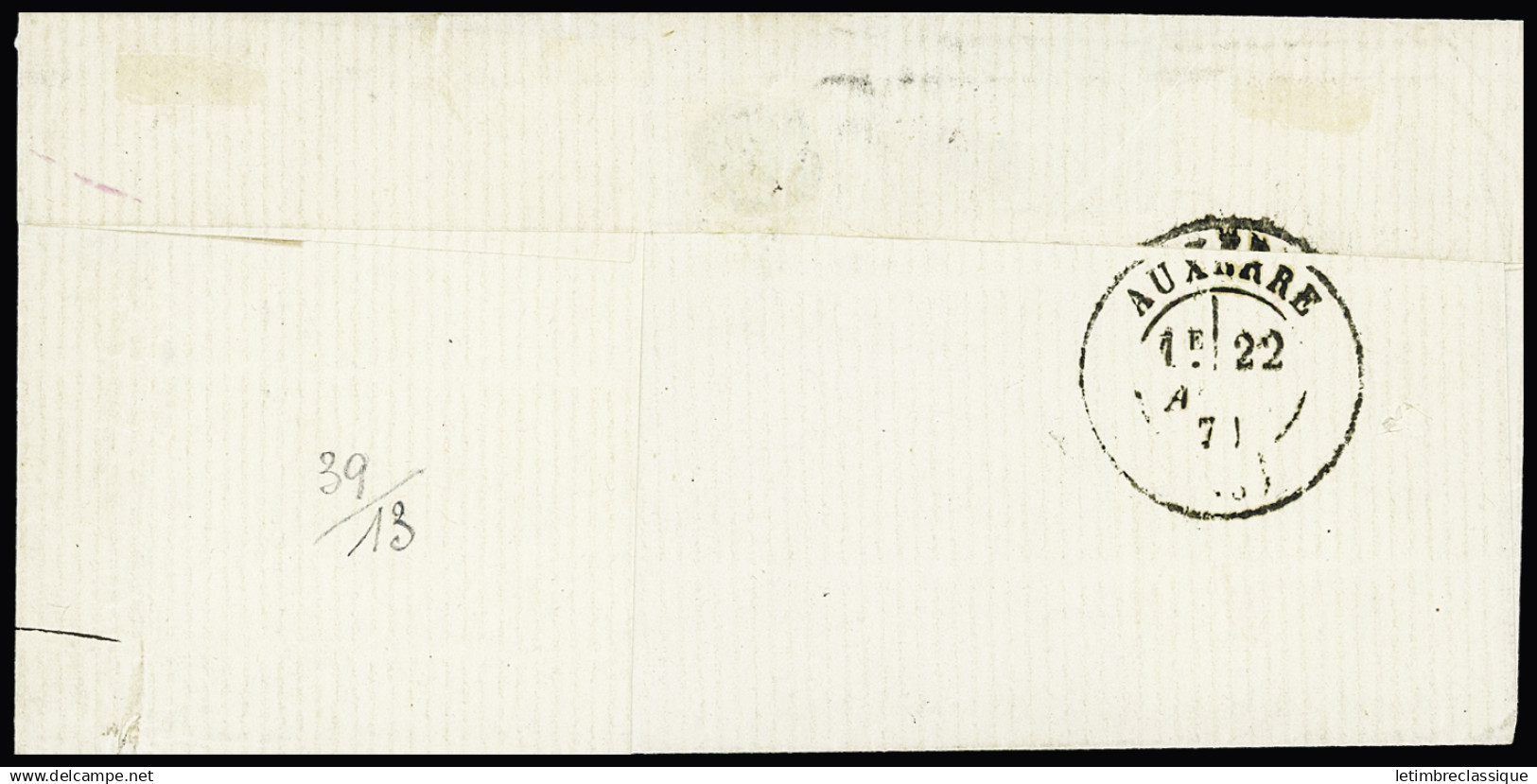 Lettre N°43Ba 10c Bistre Orangé En Paire Obl. GC Sur LSC De St Sauveur-en-Puisaye (Yonne) 21.04.1871 Pour Auxerre, Arr., - 1870 Emissione Di Bordeaux