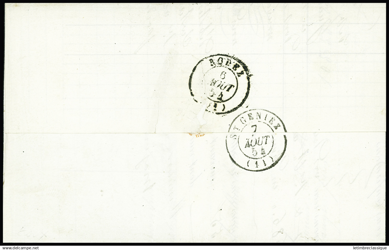 Lettre N°5, 40c Orange, OBL PC 188 + T15 Aurillac (1854) Sur Lettre Pour St Geniez (Aveyron), Certificat Robineau. TB - Altri & Non Classificati