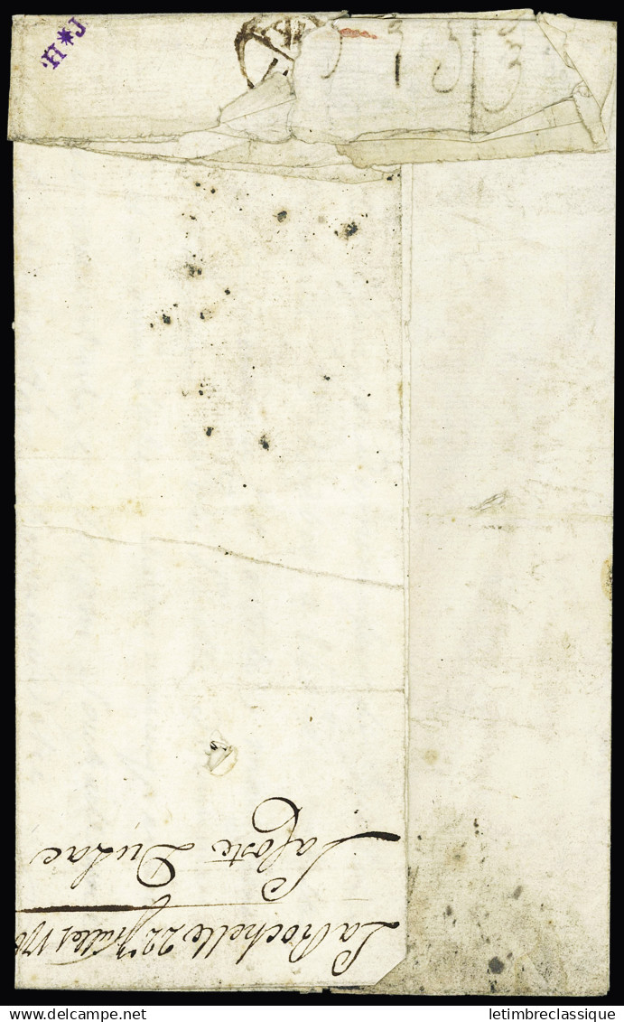Lettre Marque Ovale Ornée Rouge "Port Payé De La Rochelle" (L N°14 - 1766) Pour Londres Adressée Par Erreur à Loudun Ave - Altri & Non Classificati