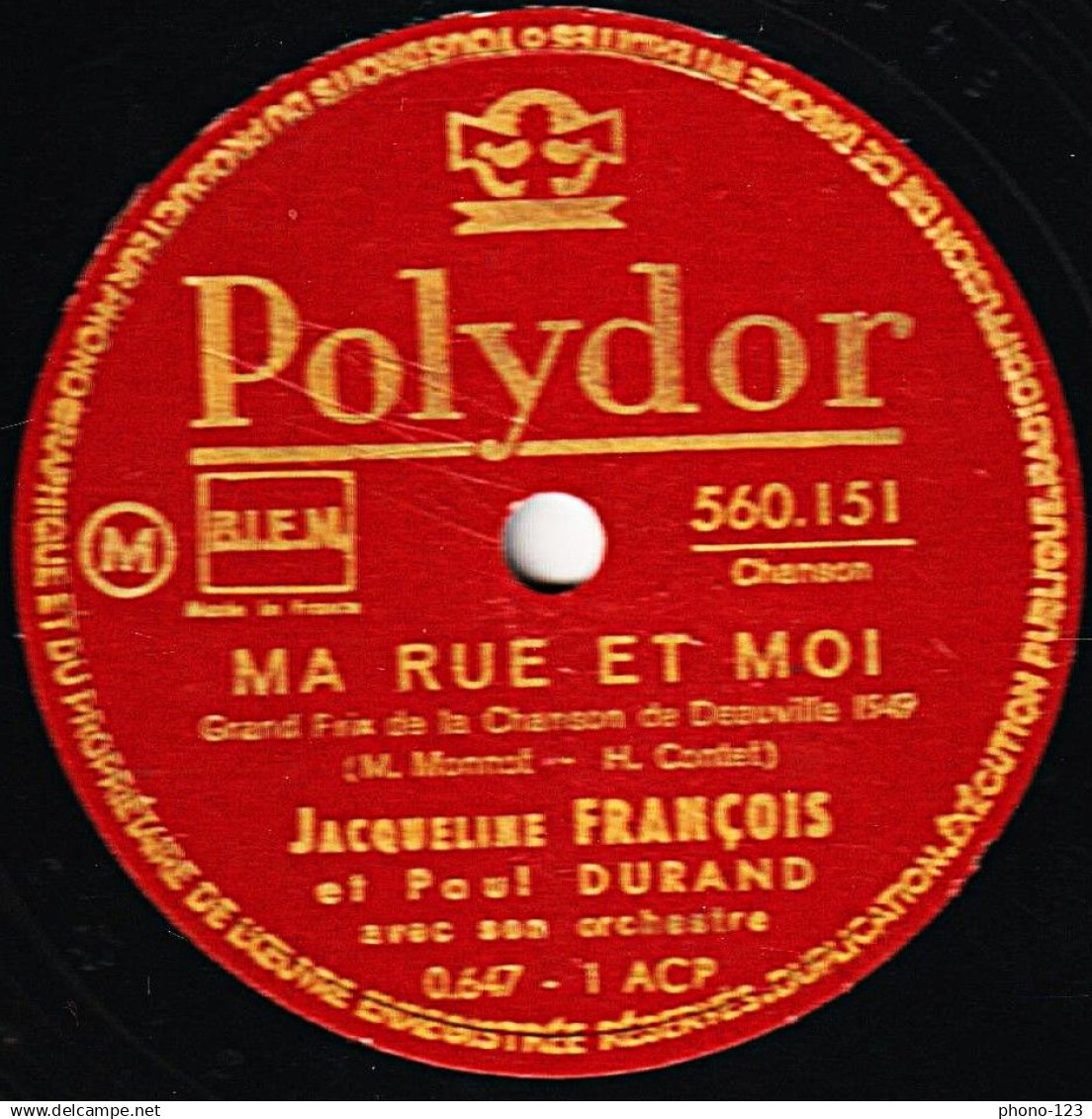 78 Trs - POLYDOR 560.151 - Etat Tb - Jacqueline FRANCOIS - FEUILLES MORTES - MA RUE ET MOI - 78 Rpm - Gramophone Records