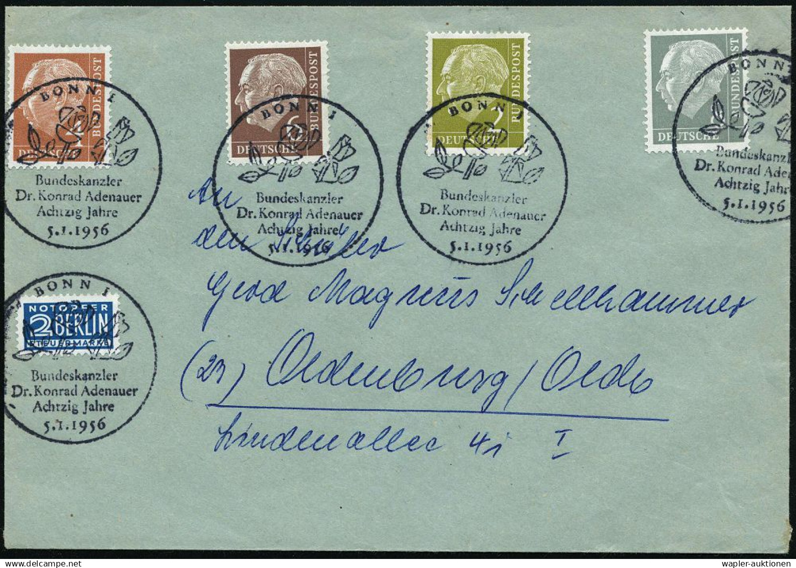 BONN I/ Bundeskanzler/ Dr.Konrad Adenauer/ Achtzig Jahre 1956 (5.1.) SSt Mit 2 Rosen (Adenauer War Rosenzüchter) Mehrfac - Other & Unclassified