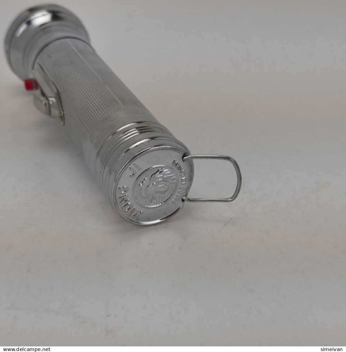 Vintage Chinese Flashlight XIONG JI Roster Tin Metal Hand Lamp Torch #5984