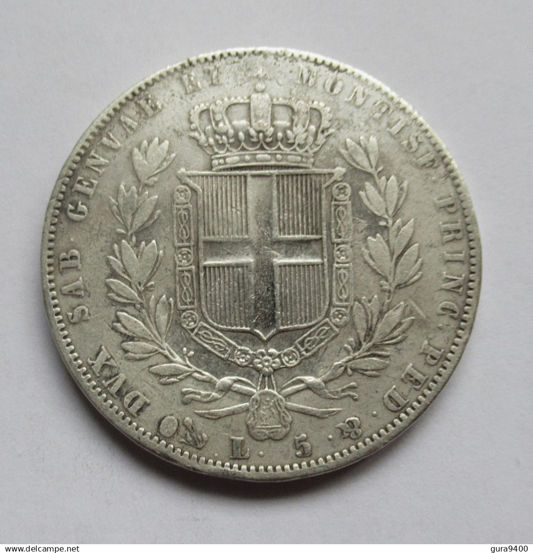Sardinia  5 Lire  1842 - Piémont-Sardaigne-Savoie Italienne