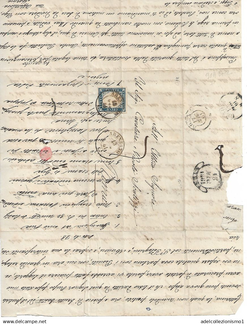 13) SARDEGNA LETTERA CON 20C.Quarta Emissione INDACO SCURO N.15Dd DA ARENZANO IL 13/5/1861 - Sardinia